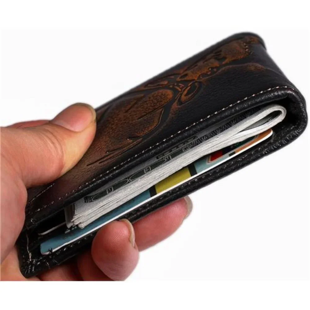 Skull Wallet for Men with Money Clip Genuine Leather Bifold RFID Blocking Mens